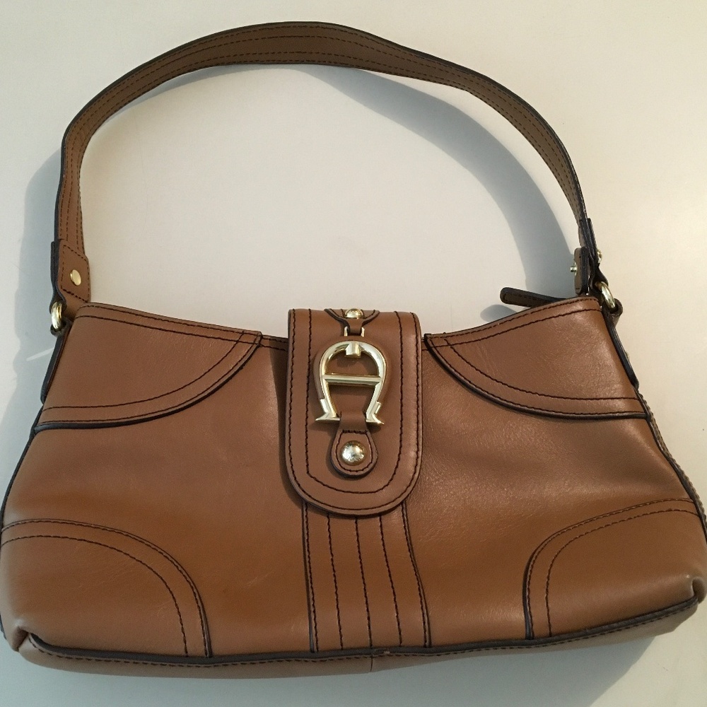 Etienne Aigner cognac-colored leather satchel with goldtone hardware